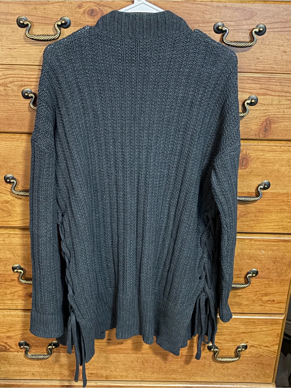Express Charcoal Gray Ribbed Open-Front Cardigan - Picture 2 of 4
